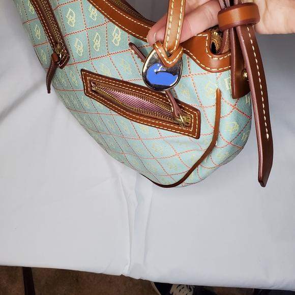 Dooney & Bourke leather and teal canvas watermelon hobo purse - Picture 7 of 10